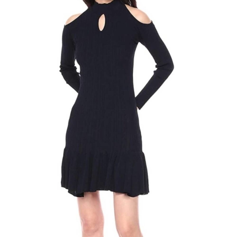 nwt BB Dakota Femme Fatale Cold Shouler Sweater Dress M Navy Midnight Sky Navy